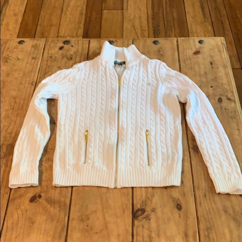 Ralph Lauren White Cable Sweater Cardigan Jacket